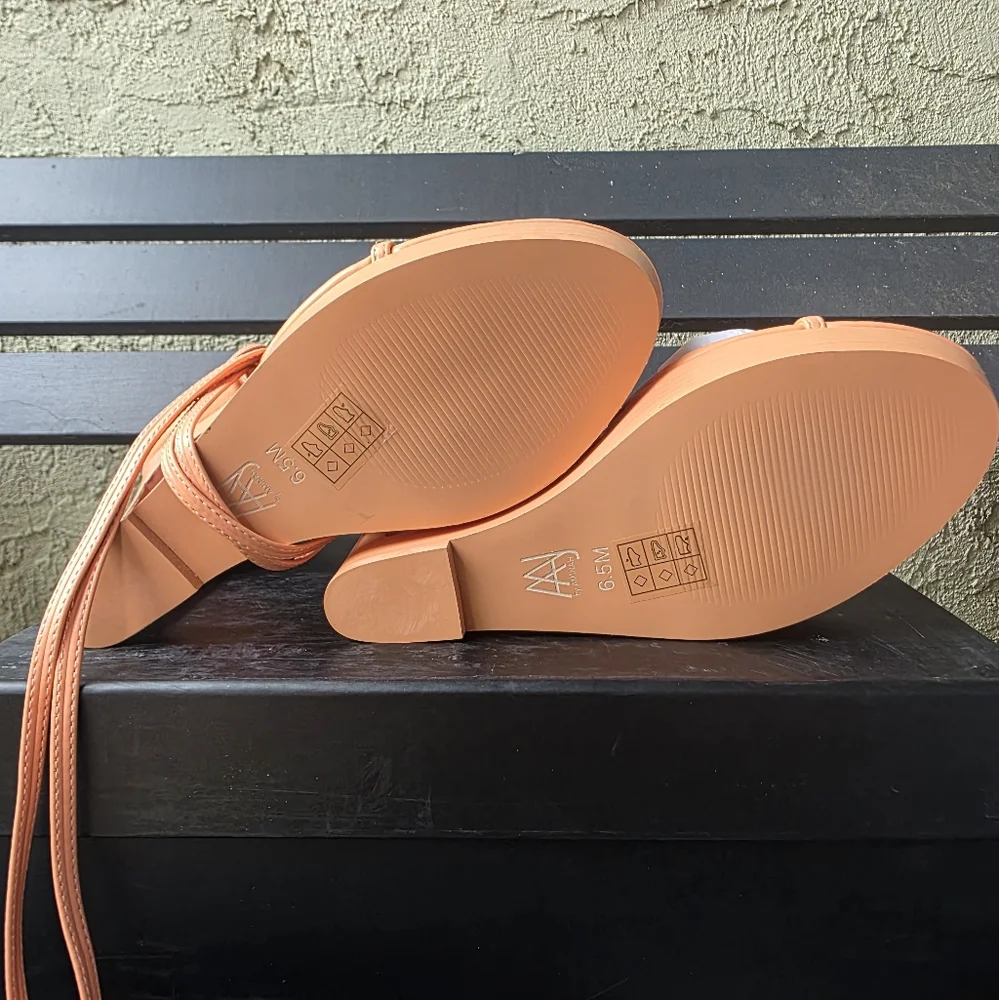 AAJ BY AMINAH WOMENS‎ NINA LACE-UP ARCHITECTURAL WEDGE SANDALS ORANGE Sz 6.5M